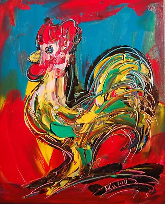 ROOSTER ABSTRACT ORIGINAL   FINE ART Painting IMPRESSIONIST KAZAV   • $99