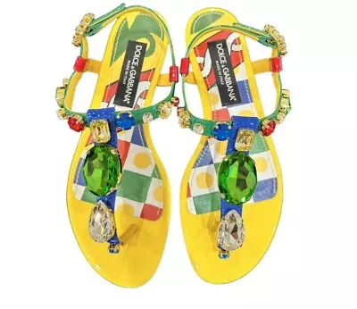 Dolce & Gabbana Sandals Yellow Sicily Carretto Leather Shoes Flats EU40.5 UK7.5 • $1090