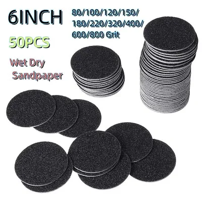 50PCS 6inch Hook Loop Sanding Discs 80-800 Grit Orbital Sander Wet Dry Sandpaper • $15.99