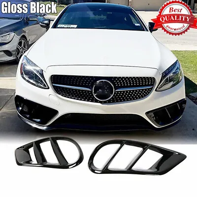 For Benz W205 C250 C43 AMG Gloss Black Front Bumper Grill Fog Air Vent Cover 15+ • $151.99