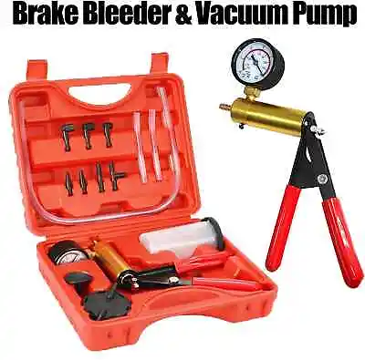 Hand Held Vacuum Pressure Pump Tester Set Brake Fluid Bleeder Bleeding &Box Kit • $17.59