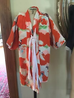 Vintage Japanese Child Kimono Robe FABULOUS PRINT! Bird Of Paradise?  AS IS • $19.95