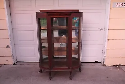 Antique Quarter Sawn Oak Claw Foot Curved Glass China Cabinet Cupboard Mirror Bk • $995