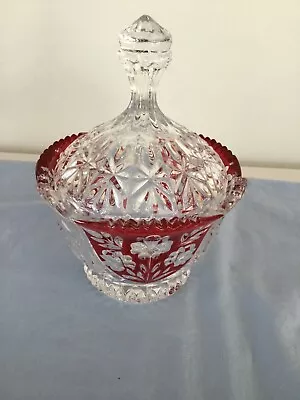 Vintage Anna Hutte Bleikristall 24% Lead Crystal Ruby Flash Candy Dish W/Lid • $12.99