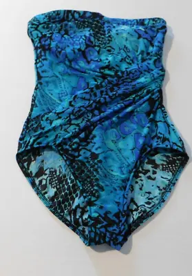 Miraclesuit Ruched 1 Piece Swimsuit Slimming Strapless Glitter Embellish Sz 10 • $30