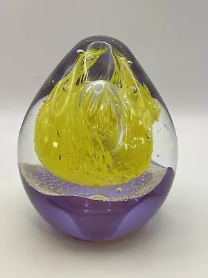 Art Glass Yellow Swirl Over Blue-Purple Handblown Paperweight Murano Italian EUC • $64.98