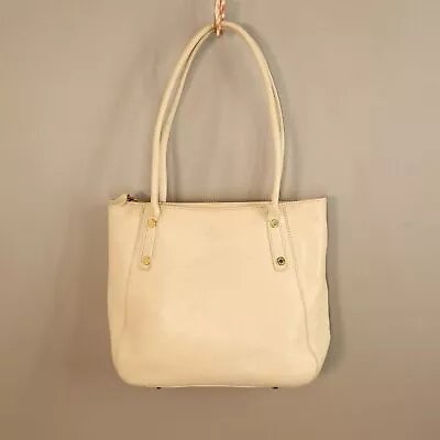 Vintage Monsac Original Handbag S Cream Leather Purse Shoulder Bag Double Handle • $22.46