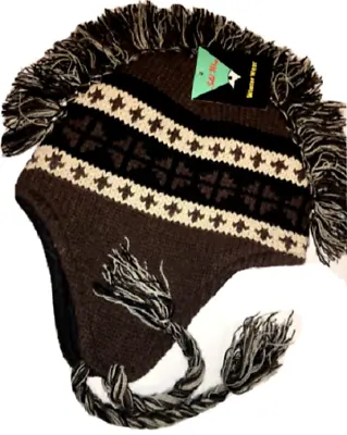 Solid Wing Mohawk Winter Hat Mohawk Top And Tassels OS • $10.69