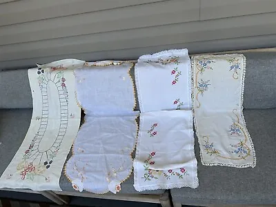 Vintage Lot Of 4 Dresser Scarves Table Runners White Embroidered • $24.99