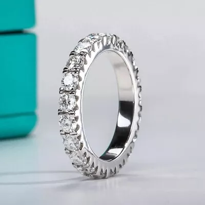 2 CTW Round Cut VVS1 Moissanite Full Eternity Wedding Band 14K White Gold Plated • $117.50