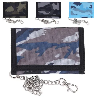 Men's Boys Camoflague Ripper Canvas Style Wallet With Safety Chain • £6.99