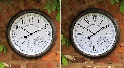 £16.95 • Buy Garden Station Clock Indoor Outdoor Rust Effect Temperature Humidity 12 Inch