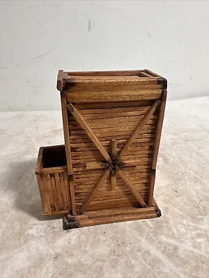 Vtg Matchstick Tramp Art Cigarette Caddy Pen Holder Cup Folk Prison Art 1930s • $50