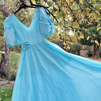 Vintage 1980s Light Blue Cinderella Evening Ballgown Bridesmaid Dress Size 8 • £39.99