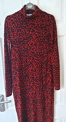 Zara Trafaluc Red Leopard Print Turtleneck Size Uk 12 Valentine Vibe • £10.99