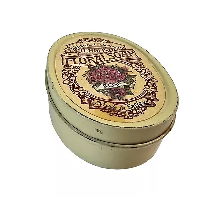 Vintage Tin Gilchrist And Soames Rose Floral Soap Container Small English Oval • $12.94