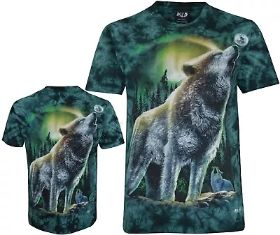 Tie Dye T-Shirt Wolves Howling Under An Aurora Cosmic Night Glow In Dark By Wild • £18.99