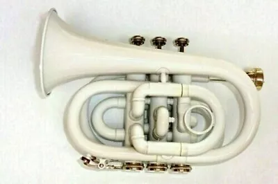 SUMMER SALE MINI POCKET TRUMPET WHITE BRASS  3 Valve Bb +FREE CASE  • $119.41