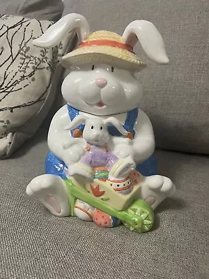 Ceramic Daddy And Baby Bunny Rabbit Cookie Jar • $33