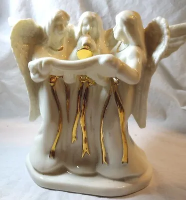 Mikasa Fine Porcelain Trio Angels Candle Holder Ivory With Gold Accents • $29.99