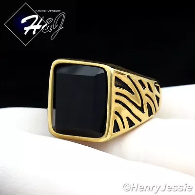 MEN's Stainless Steel Gold/Black Plated Black Onyx Ring Size 8-13*R37 • $15.99