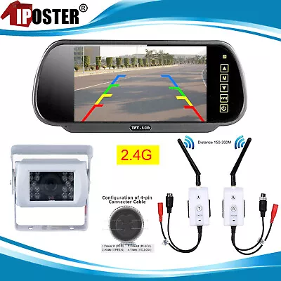 Digital Wireless 7  Rear View Mirror Monitor White Reversing CCD Camera Caravan • $139.82