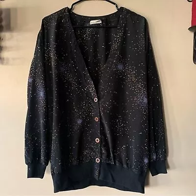 Vintage Sir James Black Galaxy Button Up Cardigan Blouse/ Jacket Size 12 Large • £21.23