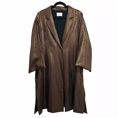 MARINA RINALDI Voyage Jacquard Copper Metallic Stripe Overcoat Coat Plus Size 14 • $89.98