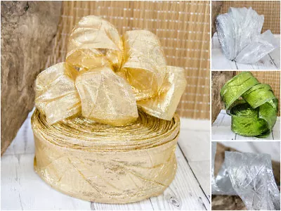£1.99 • Buy 40 Mm 1 Yard Wired Silky Crush Shiny Metallic Wrinkle Ribbon Christmas Festive