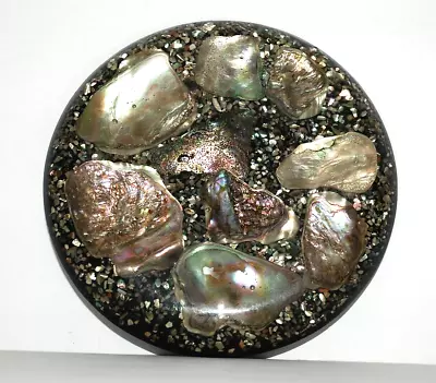 Abalone Seashell Resin Lucite Acrylic Trivet Hot Plate Coaster Footed 6 5/8  USA • $20.99