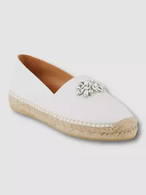 $520 Miu Miu Womens White Crystal-Embellished Canvas Espadrille Shoe EU 42/US 12 • $145.98