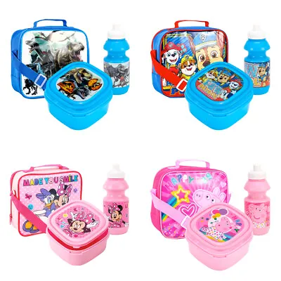 Kids Lunch Box Set 3 Piece Boys Girls Sandwich Food School Bag Drinks Bottle • £11.95