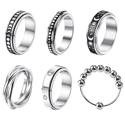 6pcs Anti Anxiety Spinner Fidget Ring Stainless Steel Rotate Band For Men Women • $13.99