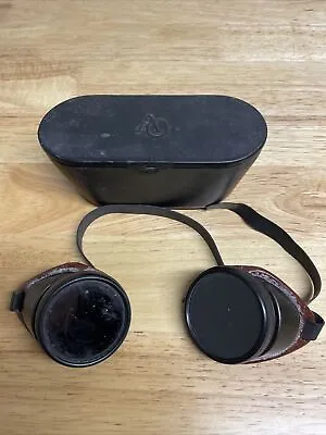 Vintage Safety Goggles AO With Rare Deep Metal Case  Antique Glasses. Dark Lens • $29.99