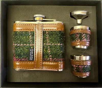 Harris Tweed Tartan  6 Oz Hip Flask Gift Set   Best Man Gift Wedding Gift • £17.99