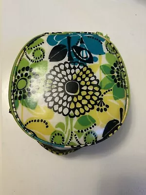 VERA BRADLEY Limes Up Vinyl Makeup Bag Round Hat Box Green Yellow Zip Around • $15