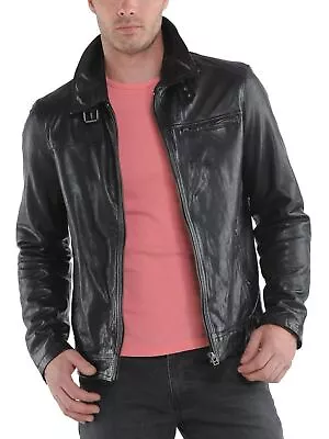 New Leather Jacket Mens Biker Motorcycle Real Leather Coat Slim Fit Black #1053 • $118