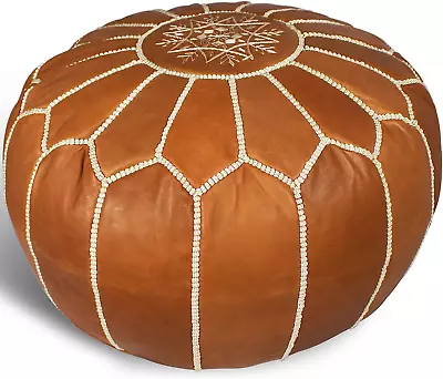 Comfortable Leather Ottoman Pouf - Handmade Unstuffed Moroccan Pouf Cover - Roun • $122.71