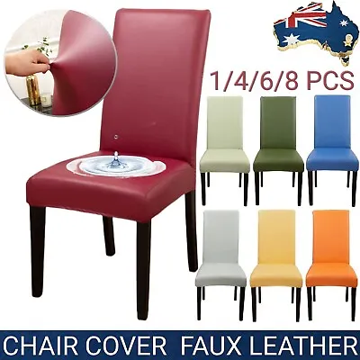 100% Waterproof Dining Chair Covers Slipcover Elastic PU Leather Wedding Cover • $14.43