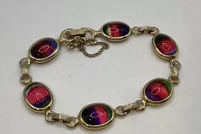 Vintage Sarah Coventry Pink Blue Green Rainbow Glass Link Bracelet Gold Tone 7” • $14.99