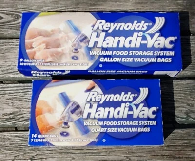 $9 • Buy TWO BOXES Reynolds Handi-Vac Vacuum Freezer Bags Quart And Half Gallon