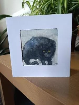 £5 • Buy Hand Painted Black Cat Greeting Card
