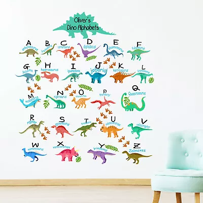 Alphabet Kids Wall Stickers Dinosaur Wall Stickers Personalised Name Wall Decals • £13.99