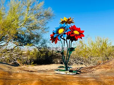 Handcrafted Rustic MINI Metal Flower Bouquet Vibrant Yard Art Flowers • $39.75