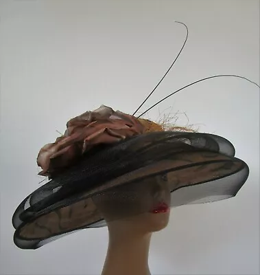 Tiger Marzi Italy Sinamay Straw Sheer Hat Neiman Marcus Khaki Brown Silk Derby C • $250