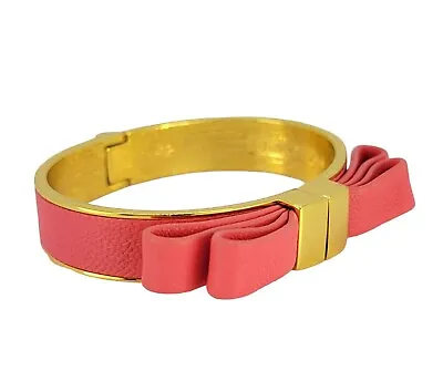 Gold Tone Bangle Leather Bracelet Vince Camuto Pink Ribbon Bow • $19.50