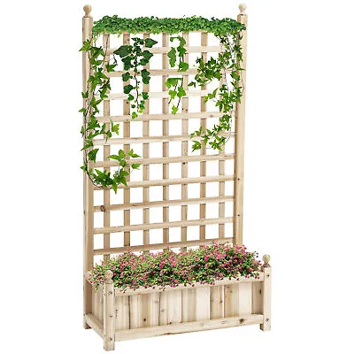 Outsunny Raised Garden Bed With Trellis Garden Planters Indoor Outdoor Natural • £55.99