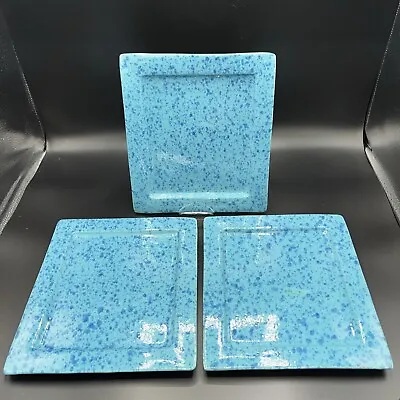 Mamma Ro` Pottery Blue Speckled Rectangle Plates 8.25” X 9” Italy Set/3 • $34.99