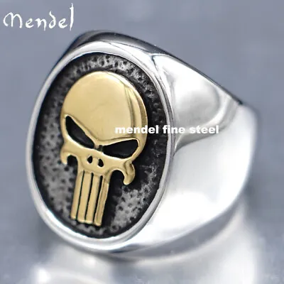 MENDEL Gold Plated Tone Stainless Steel Mens Biker Punisher Skull Ring Size 7-15 • $12.99