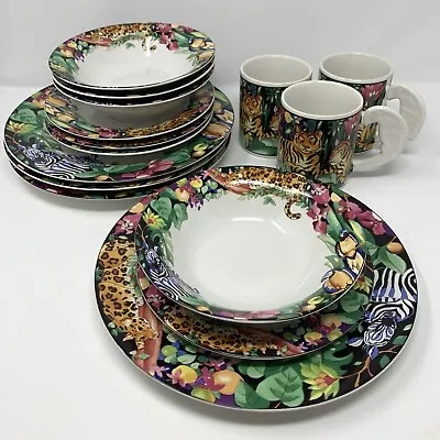 VTG Vitromaster Sue Zipkin Rainforest  Set (15) 1993 3Mugs 4ea Dinner Salad Bowl • $96.77